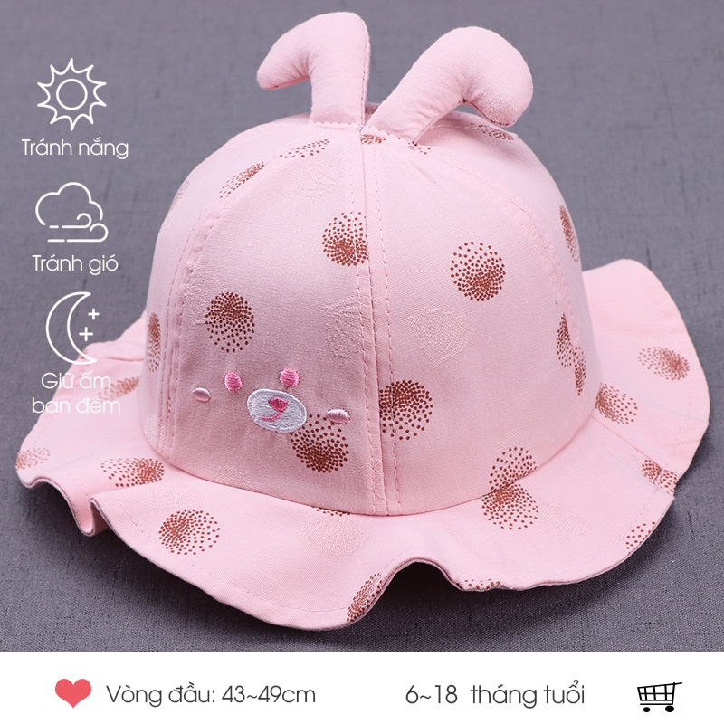 Nón chống nắng cho bé gái 6-18 tháng PocoHome, mũ rộng vành thiết kế tai thỏ 3D dễ thương cho bé phong cách đáng yêu HOT