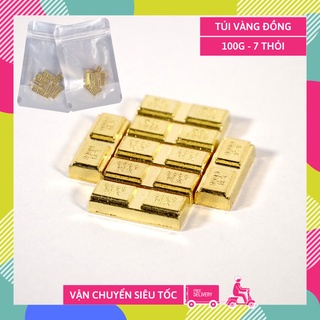 Thỏi vàng thần tài đồng mạ vàng đặt bàn thờ, cúng cầu tài lộc cực mạnh - Túi 100g