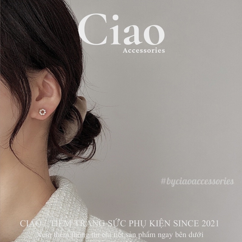 [HOẢ TỐC 1H] Khuyên tai/ Bông tai mạ bạc S925 thiết kế đính hạt ngọc tròn Isolde Ciao
