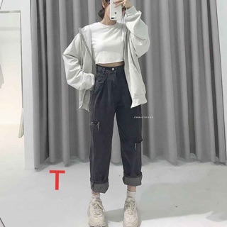 Sét áo croptop trắng kèm quần bò đen DTR0320