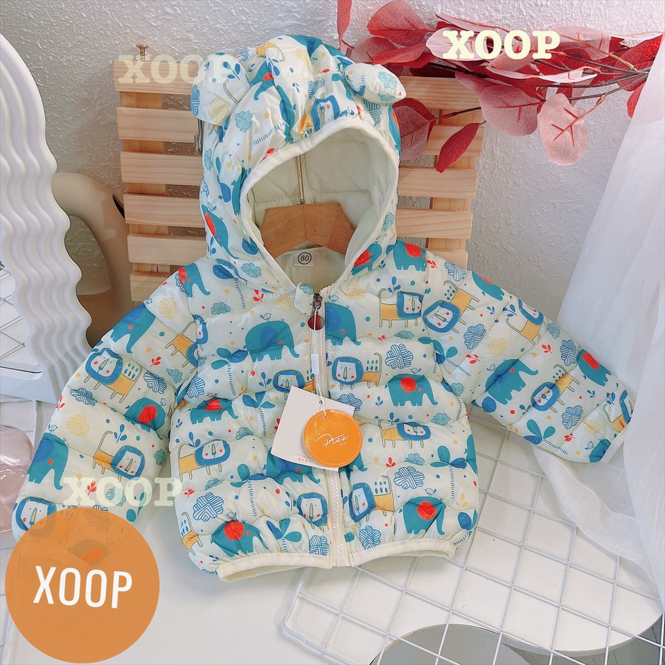 Áo phao tai gấu - Áo phao trần bông  hàng quảng châu in họa tiết voi,khủng long.sư tử cho bé ( cân nặng từ 8-20kg) A3