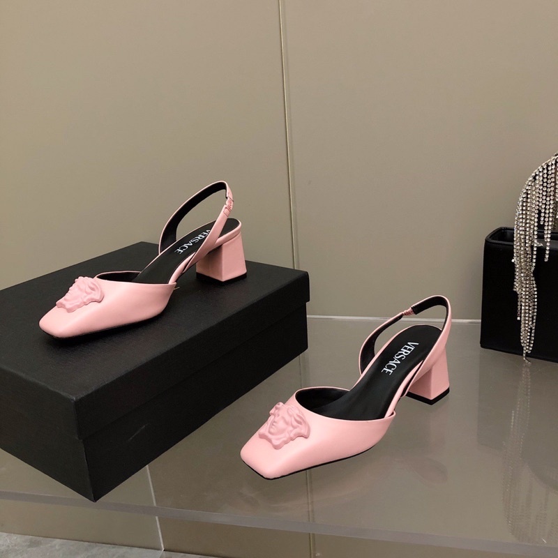 Giày cao gót quai hậu mũi vuông thương hiệu Versace cao cấp