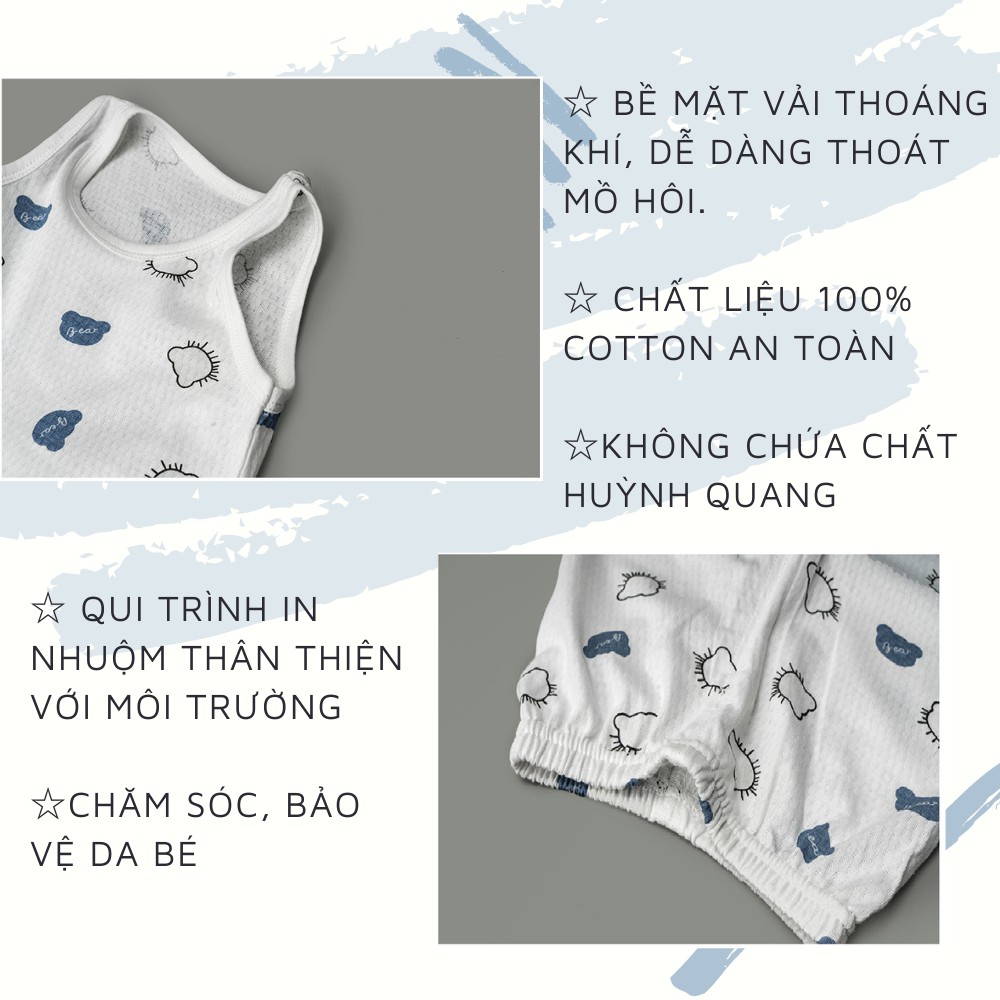 Đồ bộ quần áo thun cotton dành cho bé trai, bé gái mặc nhà mùa hè - Mẫu không tay 2 - Size từ 4 đến 16kg