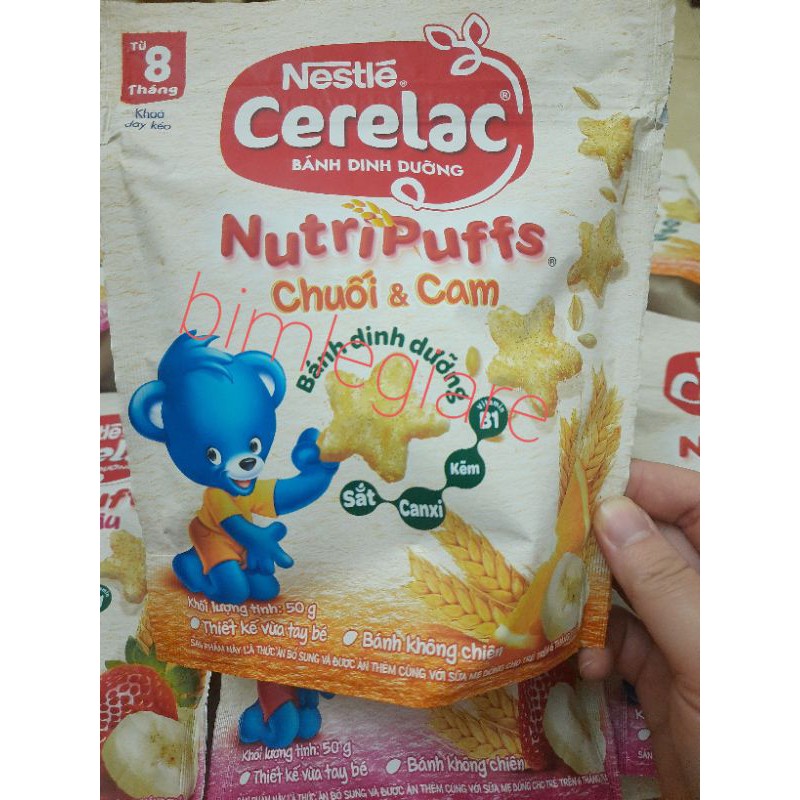 Bánh ăn dặm Nestle' Cerelac vị chuối cam/chuối dâu gói 50gr (date t1/22)