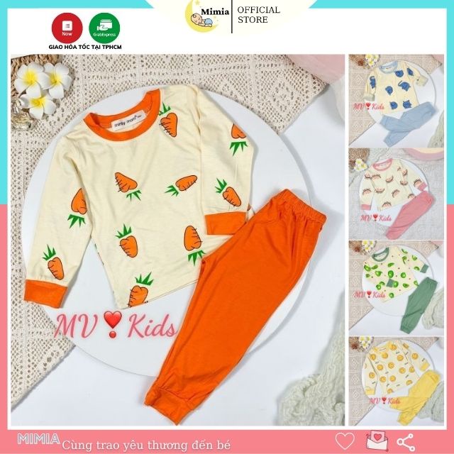 Bộ MINKY MOM Bé Trai Bé Gái 8-18kg Đồ Bộ Dài Tay Thu Đông Vải Thun Lạnh Thoáng Mát Hình Động Vật Cho Bé 0-5 Tuổi -MIMIA