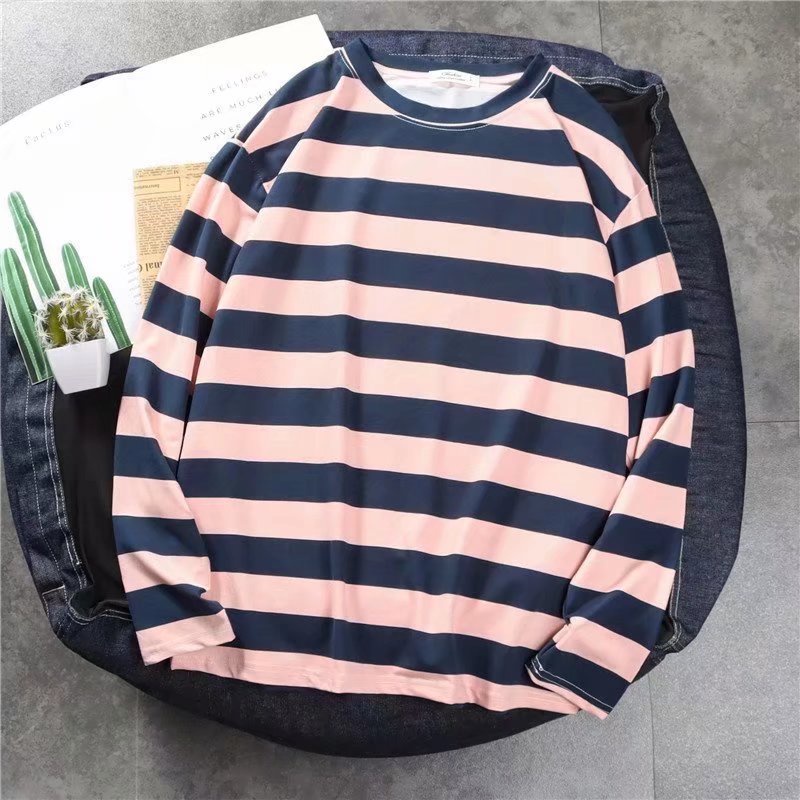 Áo thun tay dài dáng rộng họa tiết kẻ sọc size M-2XL thời trang đơn giản dành cho nam