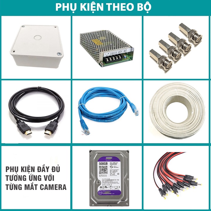 Bộ Camera Quan sát Dahua 4 Kênh 2.0MP Full Color, Led Quay Có Màu Ban Đêm, Tích Hợp Mic Thu Âm - Kèm đủ phụ kiện lắp đặt