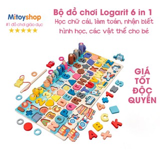 Đồ chơi Câu cá gỗ 6 trong 1 kèm hình khối, số, chữ và phương tiện...Đồ chơi giáo dục Logarit