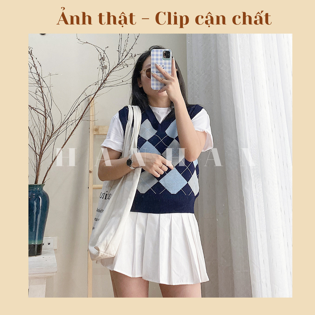 Áo gile dệt kim mix kẻ sọc caro ulzzang hàn quốc G1