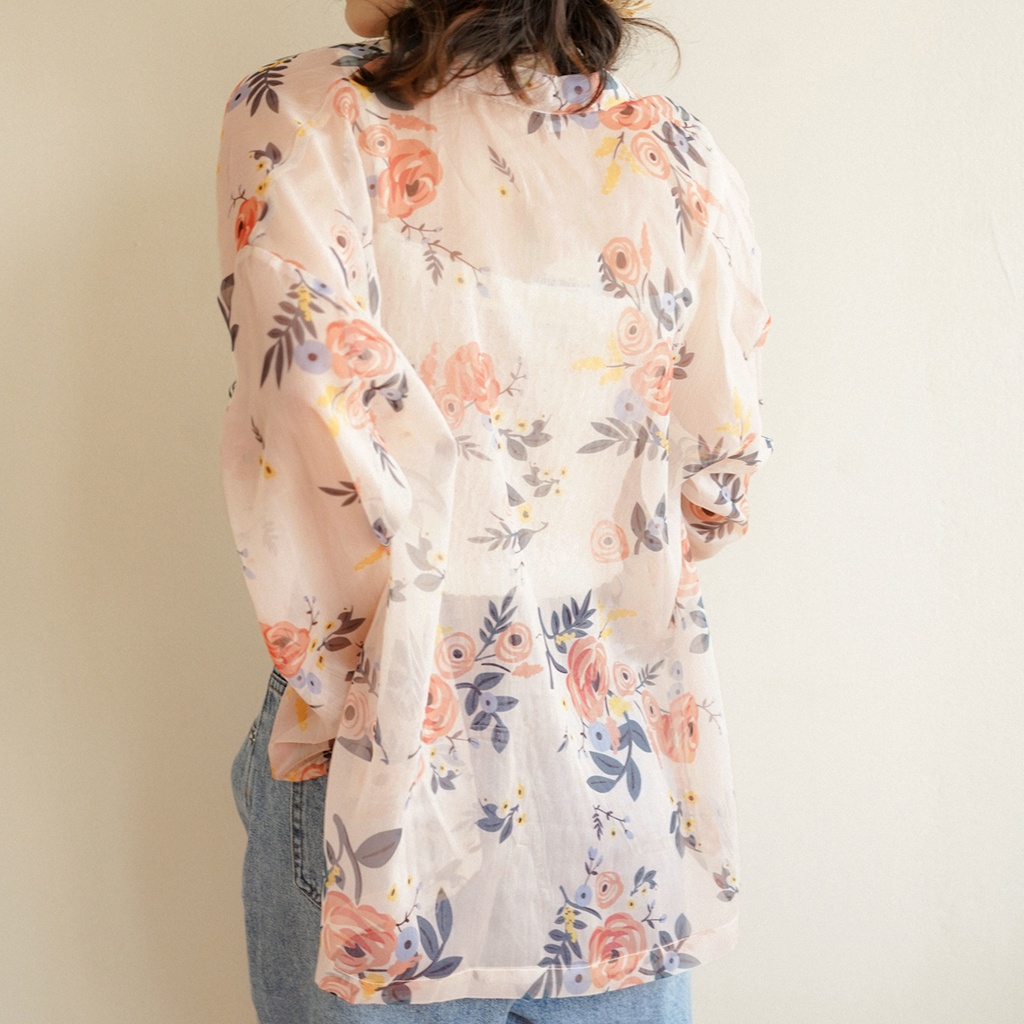 BLEUBIRD Áo khoác dáng Kimono vải voan hoạ tiết hoa Flora Kimono