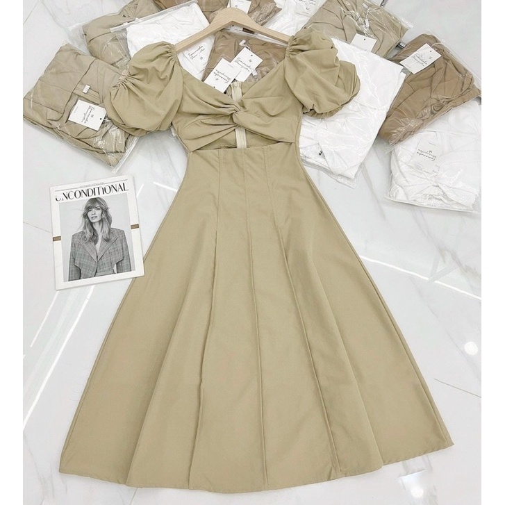 Đầm váy midi xoắn ngực cut-out 3 màu
