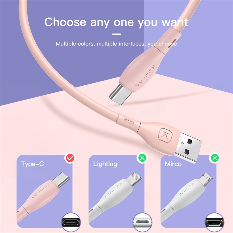 Dây Cáp Sạc Nhanh KUULAA 3A USB Type C 0.25m Cho Huawei Samsung Xiaomi OPPO Mềm Màu Trơn Nhiều Màu Tùy Chọn