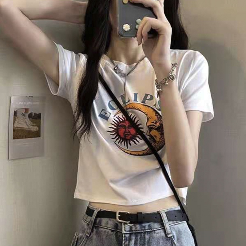 Áo croptop ngắn tay dáng ôm thời trang mùa hè hàn quốc giản dị dành cho nữ