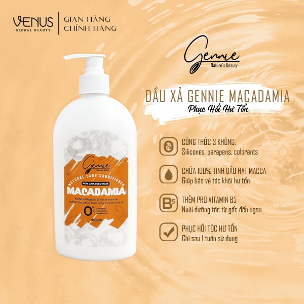 Dầu xả Gennie Natural Care Conditioner - Macadamia for Damaged Hair 400ml