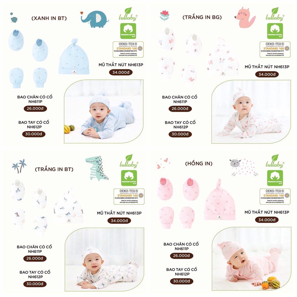 [CHÍNH HÃNG] Phụ kiện mũ, bao tay, bao chân cotton cao cấp cho bé sơ sinh Lullaby (BÁN RỜI PHỤ KIỆN)