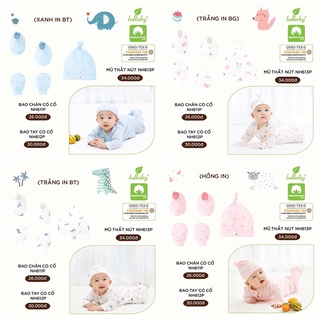 Phụ kiện mũ, bao tay, bao chân cotton cho bé sơ sinh Lullaby