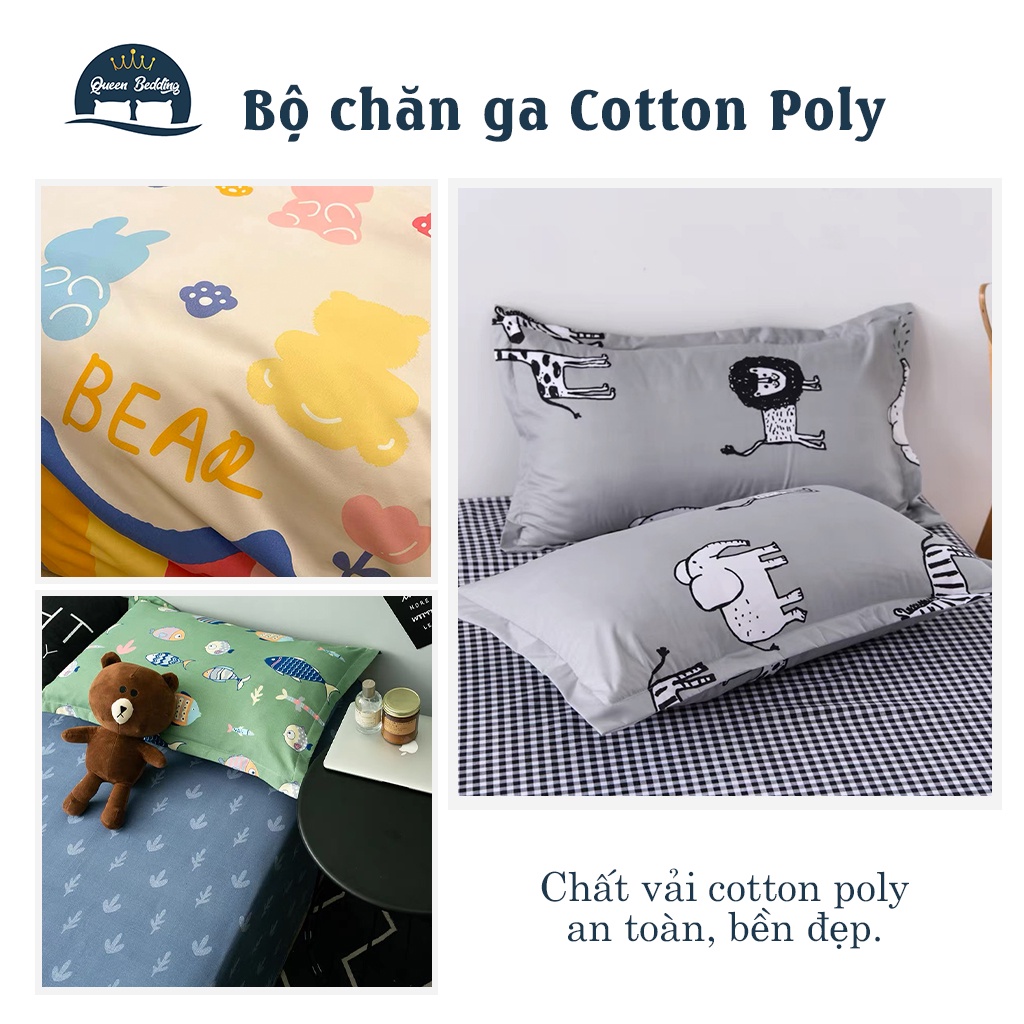 Bộ Chăn Ga Gối Cotton Poly Hình Thú Ngộ Nghĩnh - Set 4 Món Nhiều Màu, Chăn Dành Cho Mùa Hè