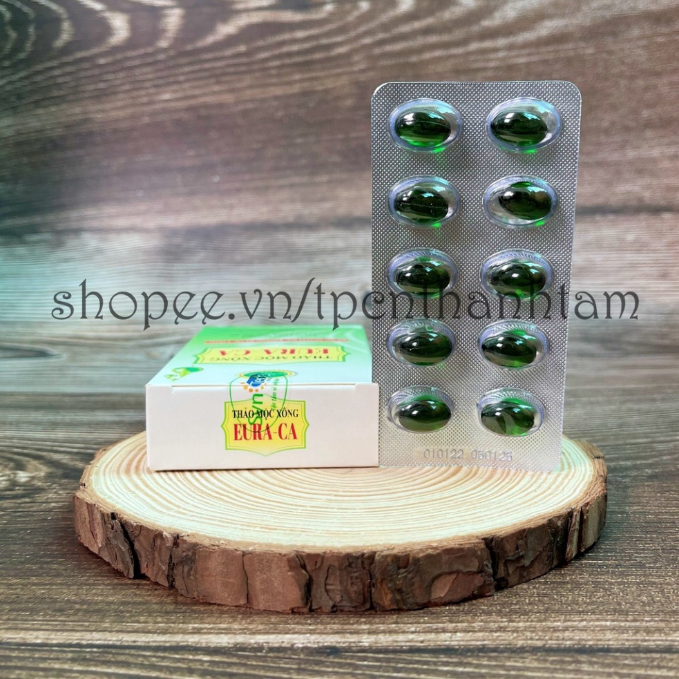 Viên xông thảo dược, tinh dầu EURA CA tinh dầu bạc hà, hỗ trợ giảm cảm cúm, thông mũi, họng – Hộp 20 viên