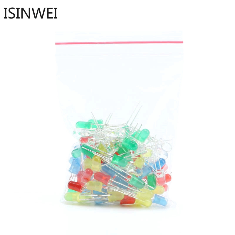 Set 100 đi ốt đèn màu trắng xanh dương vàng xanh lá cây 5MM F5 LED