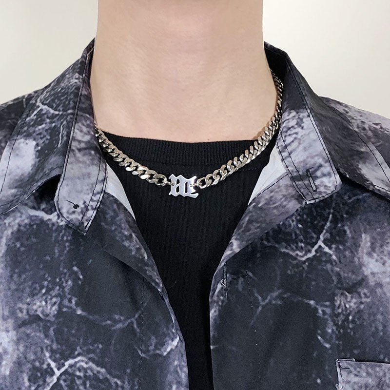Vòng cổ Thép Titan Dày Mặt Chữ M Cuban Phong Cách Âu Mỹ Thời Trang