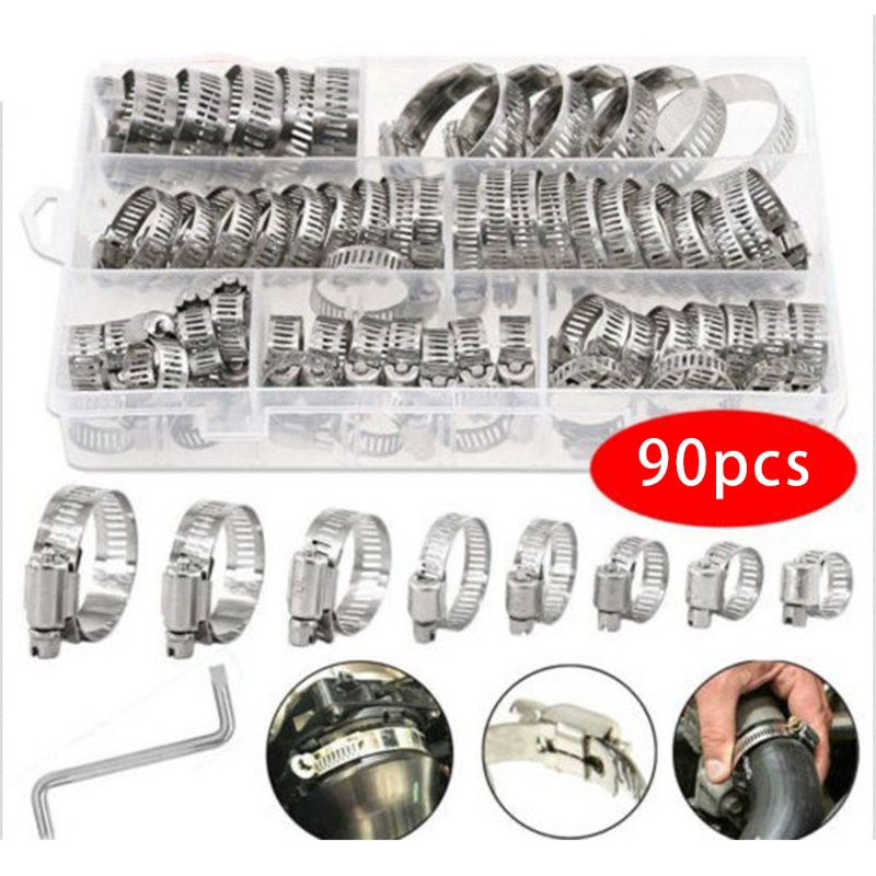 Set 90 Kẹp Cố Định Ống Dẫn Nhiên Liệu Hình Tròn Bằng Thép Không Gỉ 8-44mm