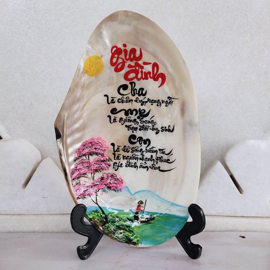 Thư pháp trên vỏ ngọc trai tự nhiên,, viết thư pháp theo yêu cầu quý khách hàng