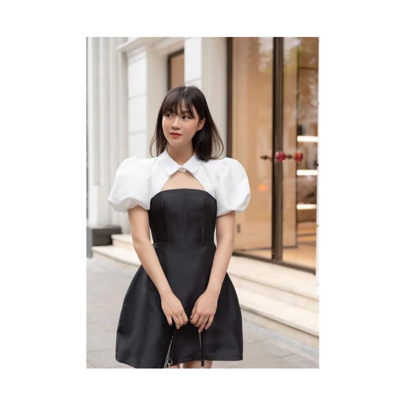 Đầm dự tiệc tay phồng cổ phối sang trọng Obin Dress