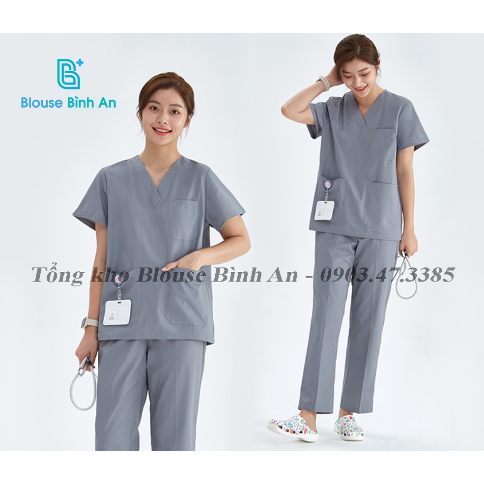 Đồng phục Y Tế, Spa màu xám dành cho bác sĩ, y tá, điều dưỡng, thẩm mỹ viện, Vải thô cotton phổ thông - Blouse Bình An