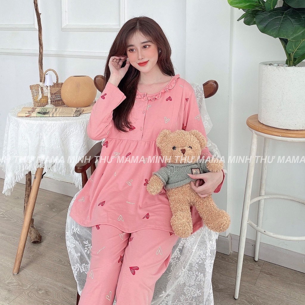 Bộ bầu - bộ sau sinh - chất liệu cotton - kiểu mới thời trang ( 3 nút - dài - QDTD - MS - 010 )