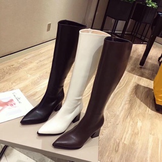 Boot đùi mũi nhọn gót vuông