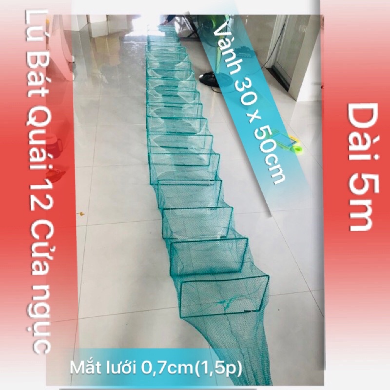 Lú dây, Lú bát quái 12 cửa ngục bắt tôm cá dài 5m( 18 khung 30x50) mắt lưới dầy 1p5, 2p5,3p(Then 0,7cm - 1,2cm - 1,5cm)