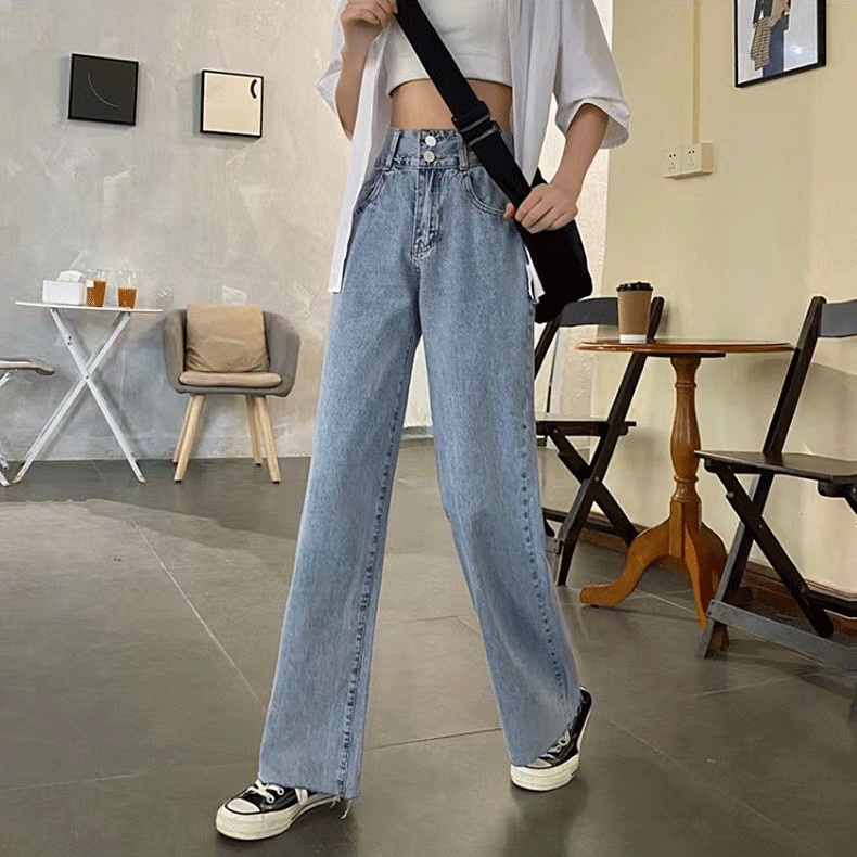 NRVP Quần Jean Dài Ống Rộng Thời Trang Hàn Quốc Cá Tính Cho Nữ
