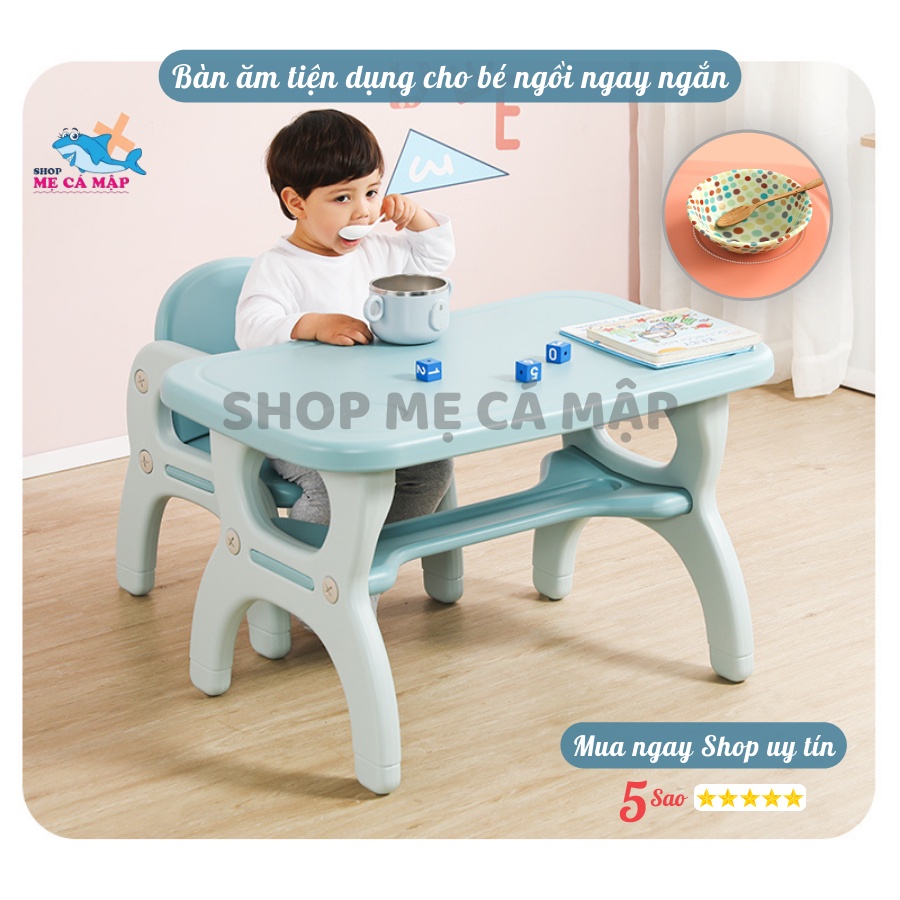 Bộ bàn học cho bé, Nhựa nguyên sinh cao cấp dày dặn chắc chắn, 2 in 1 làm bàn ăn