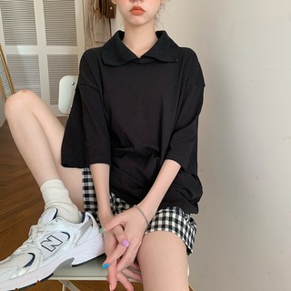 [Hàng order] Áo phông nữ tay lỡ có cổ trơn màu basic