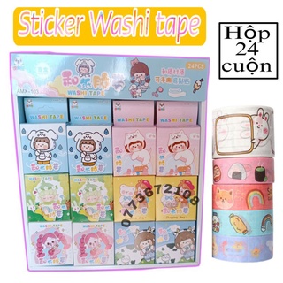Hộp 24 cuộn băng dán sticker washi tape siêu cute
