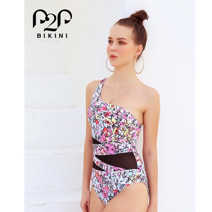 P2P BIKINI - Đồ bơi một mảnh lệch vai phối lưới cut out họa tiết hoa - MN370M_LV