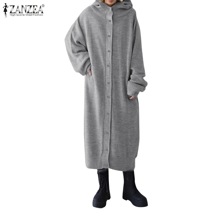Áo Khoác Zanzea Dáng Dài Có Mũ Trùm Thời Trang Hàn Quốc Cá Tính