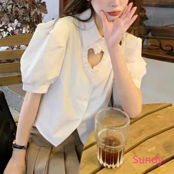 Áo Sơ Mi Cổ Bẻ Phối Ren Họa Tiết Trái Tim Ngọt Ngào Thời Trang Mùa Hè Cho Nữ