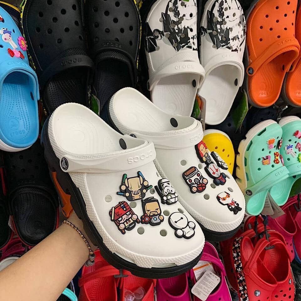 Dép sục cross nam, giày cross nữ white color đế cao đen đi mưa full box đủ màu và full size 35 đến 45