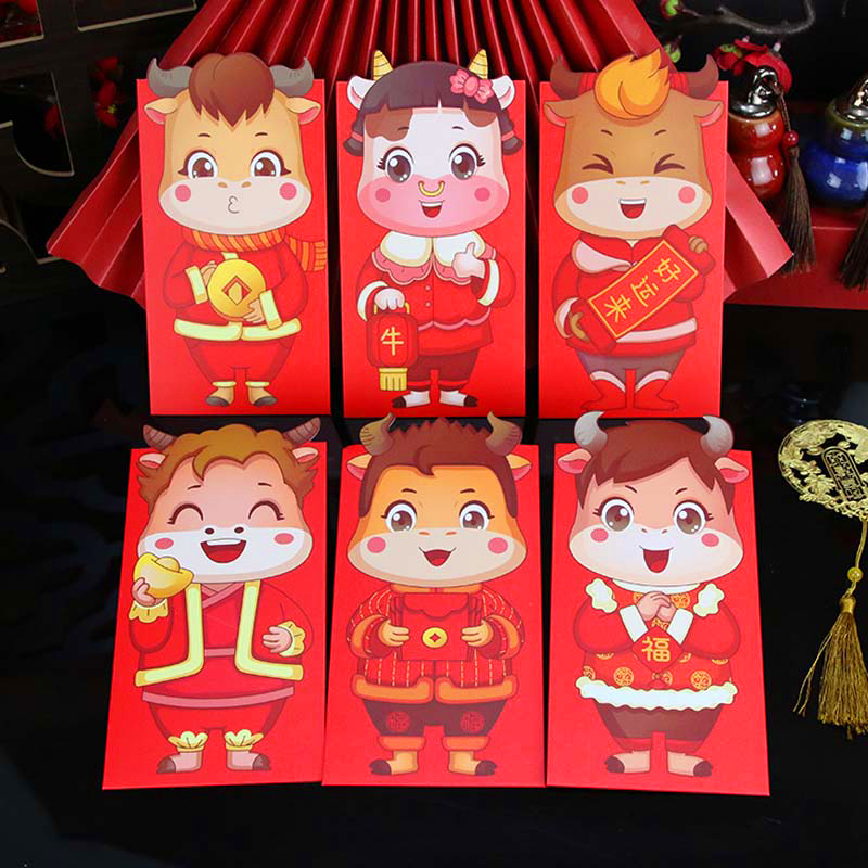 Bộ 6 Bao Lì Xì Màu Đỏ Cầu Chúc May Mắn Năm 2021