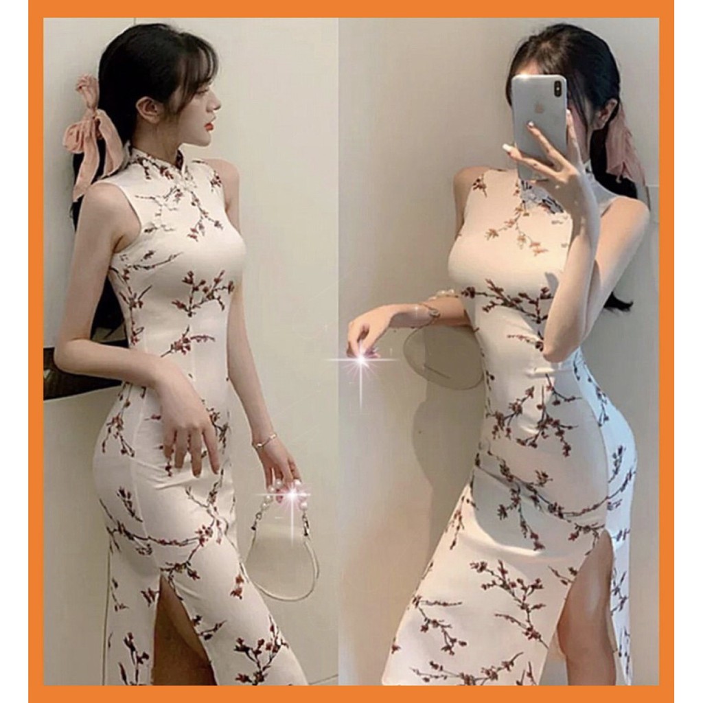 ♥️Đầm,Váy Sườn Xám Cành Đào(ảnh thật)Size S,M,L