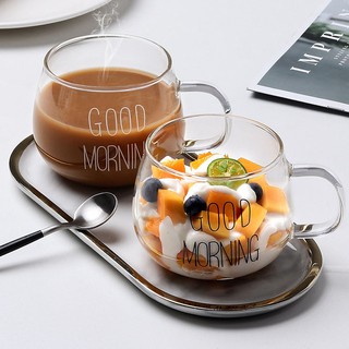 Cốc Thủy Tinh Good Morning Dung Tích 320ml. Chất Liệu Thủy Tinh Borosillicat Cao Cấp, Kiểu Dáng Tròn Bầu Có Quai Cầm.
