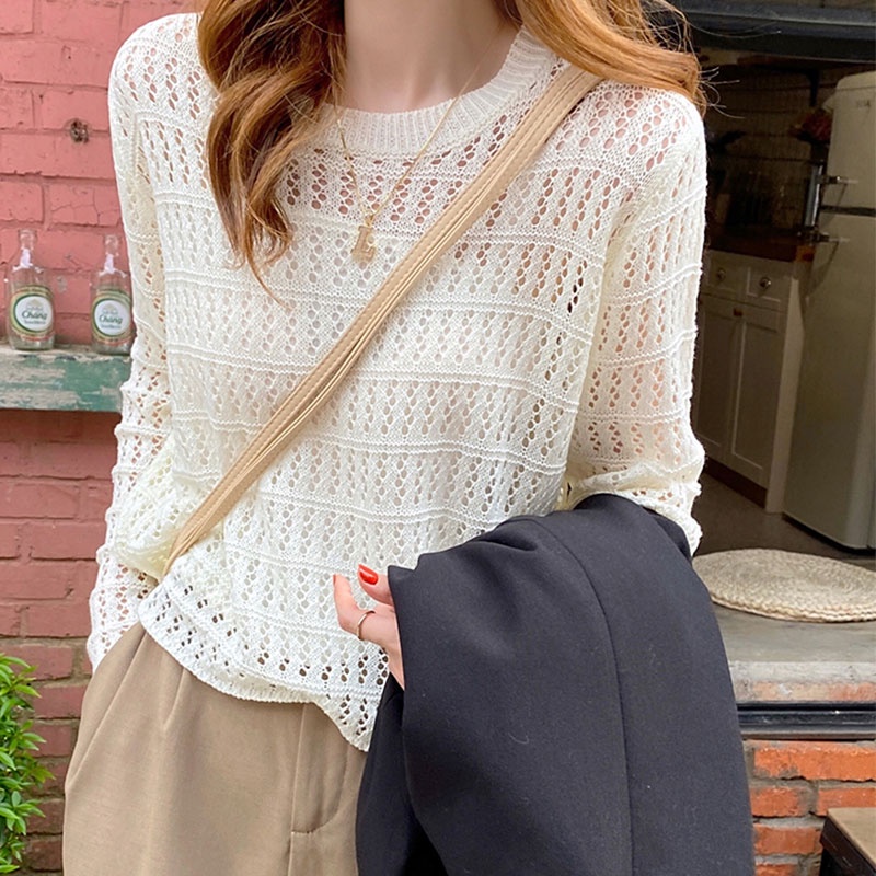 Áo Dệt Kim Tay Dài Cổ Tròn Phong Cách Thời Trang Hàn Quốc Dành Cho Nữ