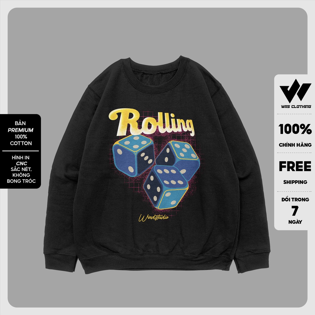 Áo sweater form rộng WIIS unisex Rolling oversize tay dài thời trang nam nữ ulzzang