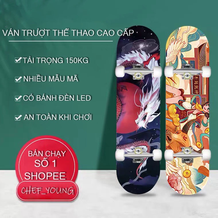 Ván trượt thể thao mặt nhám Skateboard kích thước 80x20x10 cm, tải trọng 150kg