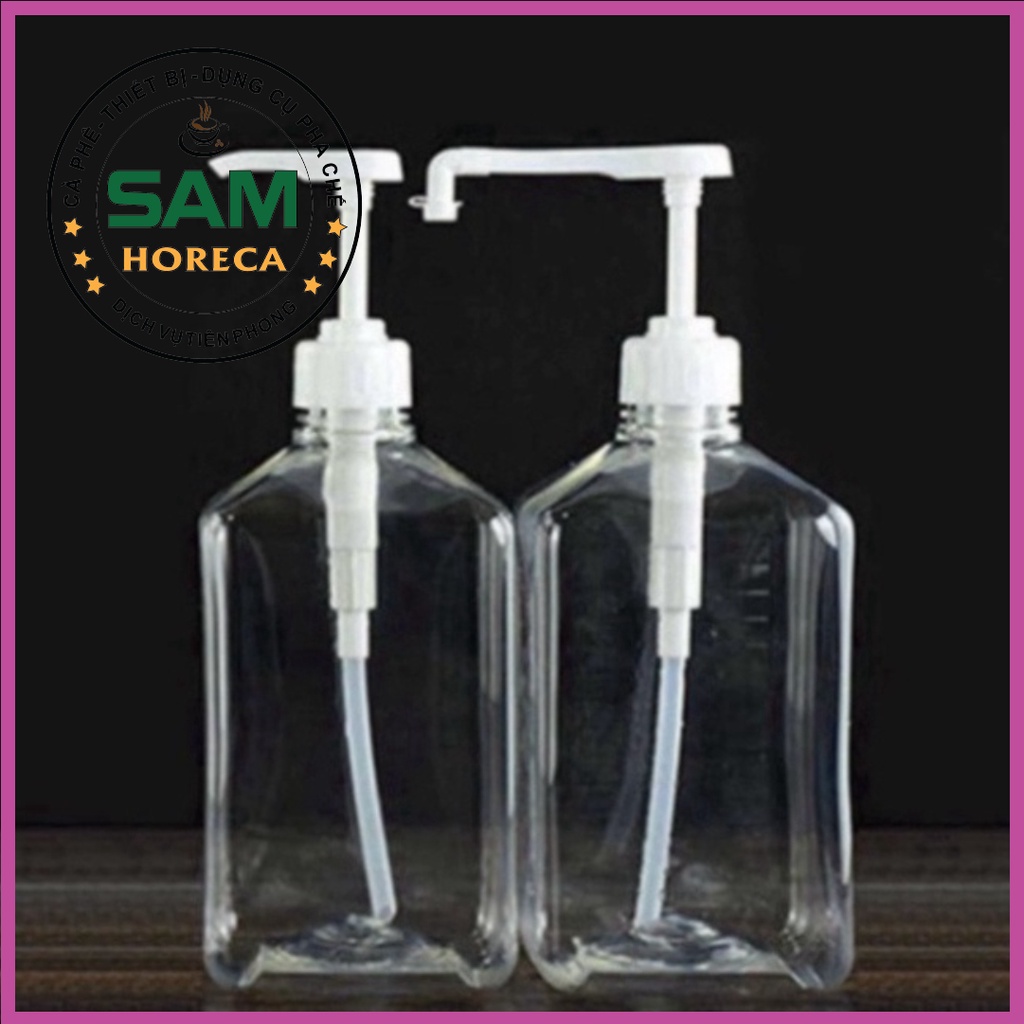Bình Bơm Thủy Tinh1100ml Đựng Xịt Siro Đường Nhựa Có Vòi Pump Định Lượng 10ml 1 Lần Bơm
