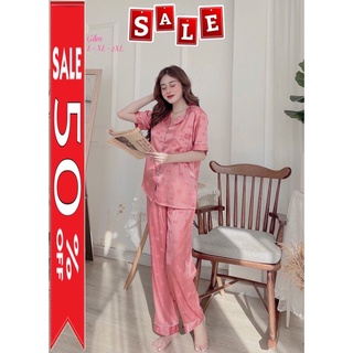 Bộ đồ ngủ pijama gấm tay ngắn quần dài hàng Việt Nam size 60-80kg