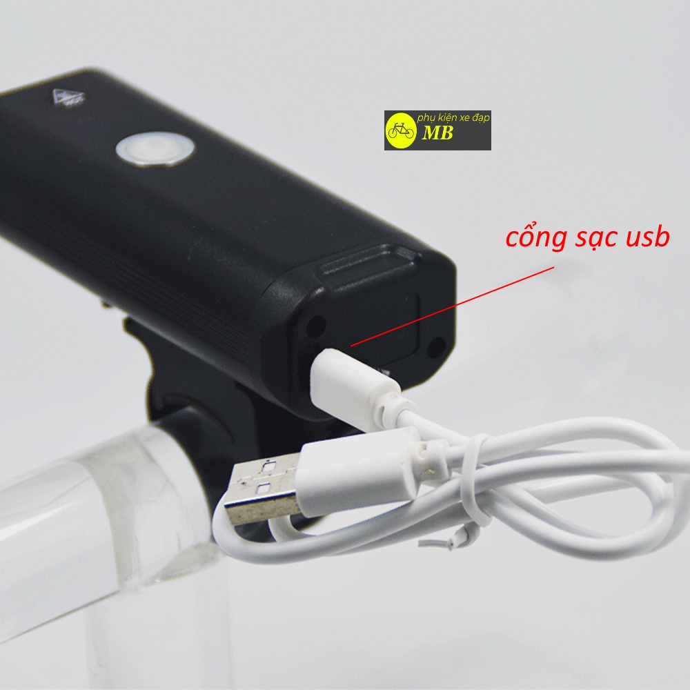 đèn xe đạp thể thao led siêu sáng vỏ nhôm chống nước pin sạc usb DP12