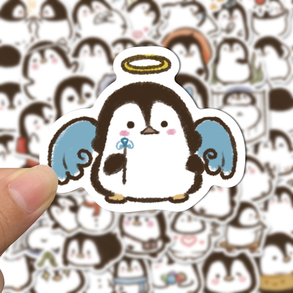 Bộ 50 Miếng Dán Trang Trí Laptop Chống Thấm Nước Hình Chim Cánh Cụt Hoạt Hình Dễ Thương