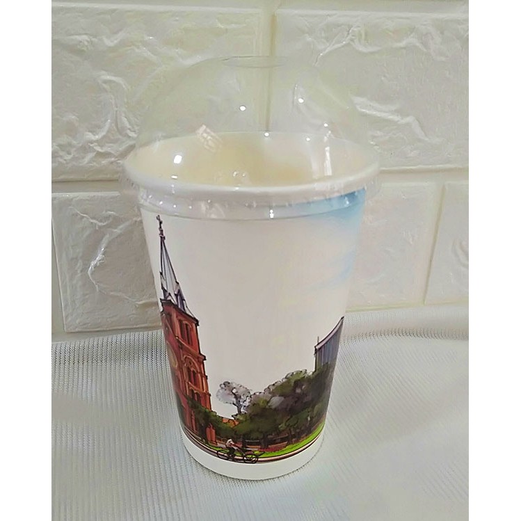 50 Ly Giấy In Hình Nhà Thờ 16oz - 450ml Có Nắp | Ly giấy cafe | Ly giấy 500ml | Ly giấy đựng cà phê | Cốc giấy